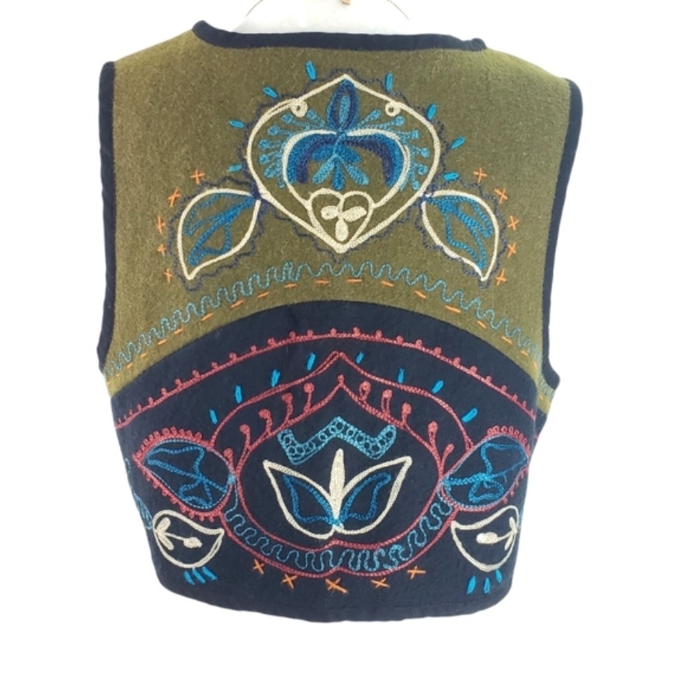 Vintage Body Xpressions Embroidered Vest Wool Blend Lined Size L